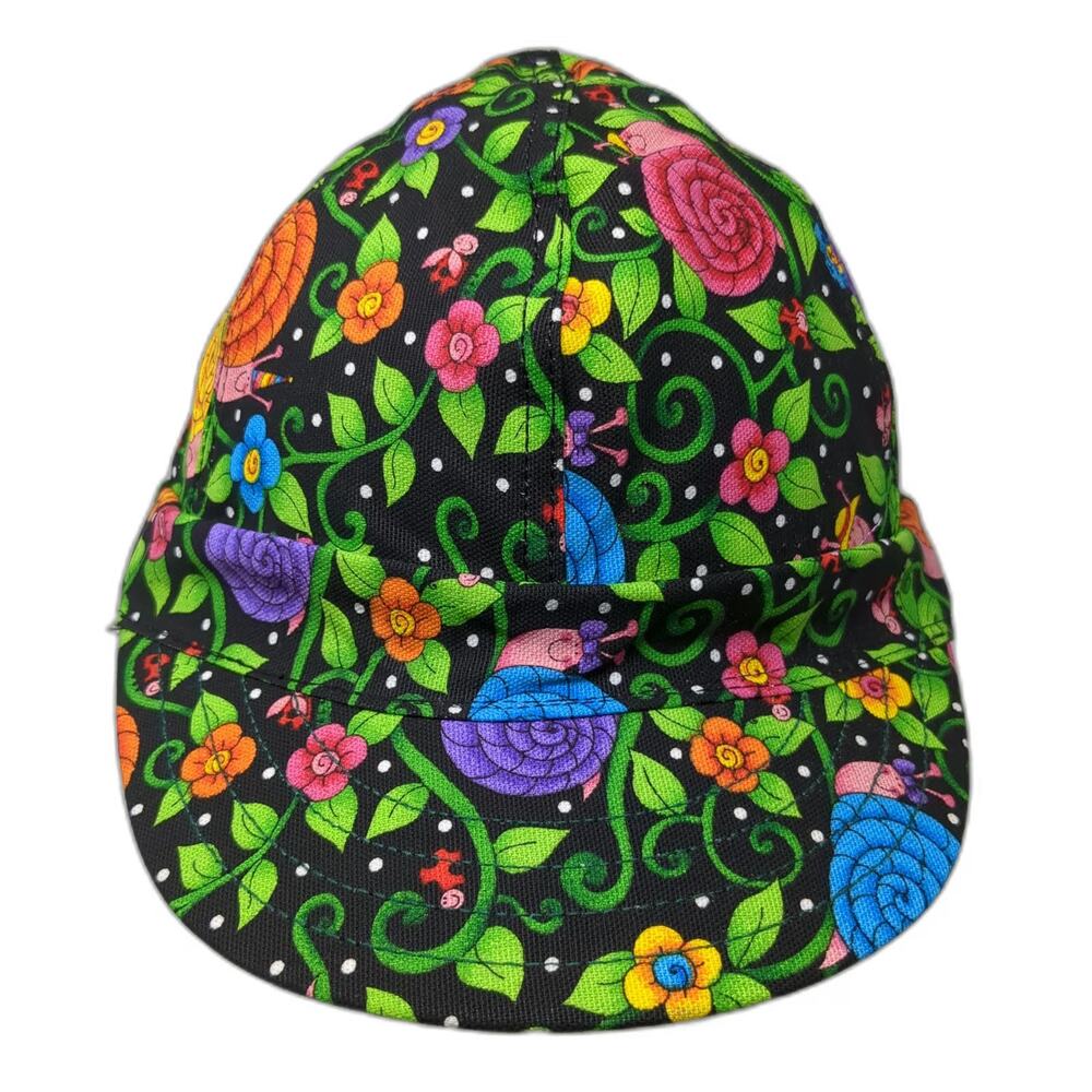 Kromer Welding Cap Green 7 3/8 Snail Floral Print Polka Dot Fitted Hat USA